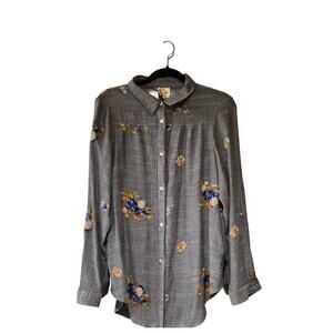 Fig & Flower Embroidered button down boho shirt